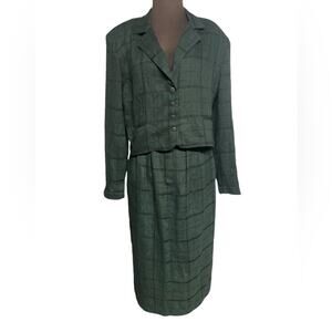 Vtg Green Plaid Midi Skirt Oversized Cropped Blazer Preppy Coord Set S